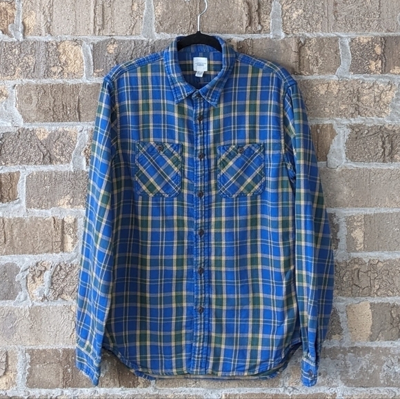 Lands' End Canvas Blue Yellow Cotton Plaid Long Sleeve Button Front Shirt Large - Picture 8 of 8